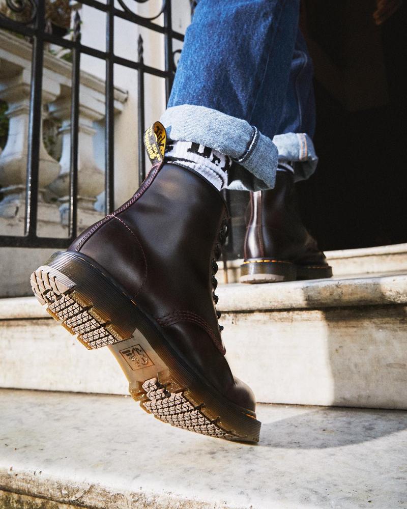 Men's Dr Martens 1460 Slip Resistant Atlas Leather Lace Up Boots Burgundy | AU 530EBC